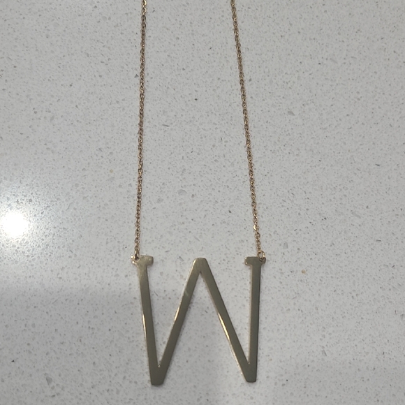 Gold Initial Pendant Necklace Letter W - Picture 2 of 4